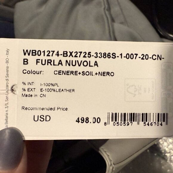 Furla Nuvola Leather Bag, Adjustable Strap, Gray/Black, Cenere/Soil/Nero - Picture 15 of 15